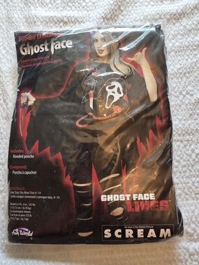 Ghost Face Hooded Poncho Costume - Black - Fun World